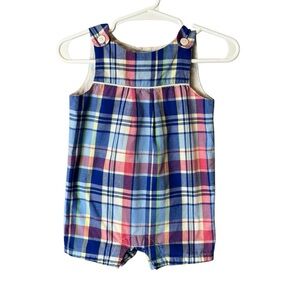 Janie and Jack Blue Plaid Overall Romper 3-6M